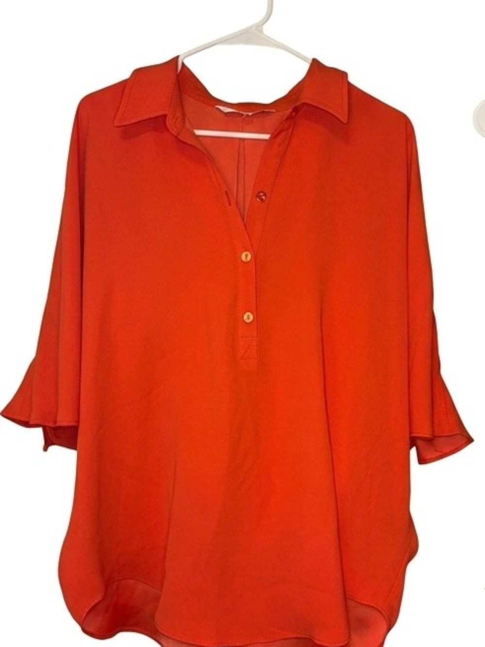Trina Turk Bright Orange Collared Half-Button Blouse
